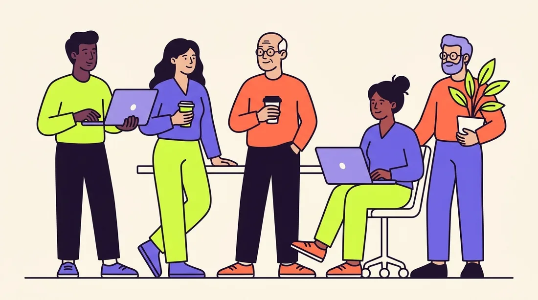 Illustration af Drifte-teamet på kontoret i København